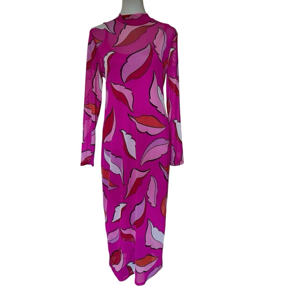 Black History Month Sammy B Women's Long Sleeve Mesh Bodycon Dress Pink Floral